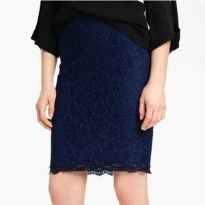 Diane von Furstenberg lace Scotia skirt 12 navy exposed zipper pencil stretchy